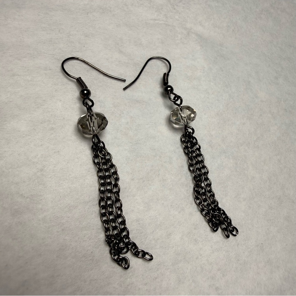 Black Chain Tassel Drop Earrings Looks with Smoky Crystal Bead
